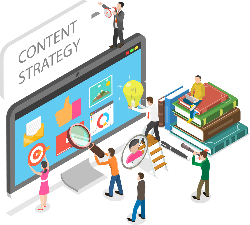 3D Isometric Flat  Conceptual Illustration of Content Strategy